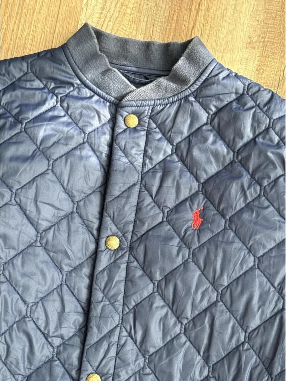 Polo Ralph Lauren Boys XL 18-20 Quilted Jacket Navy Blue Snap Front Pony Logo